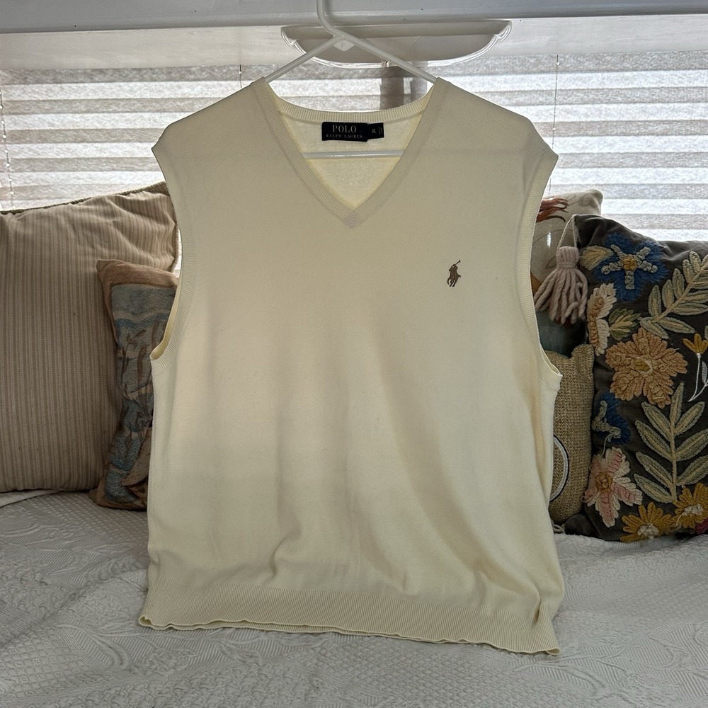 POLO RALPH LAUREN SWEATER VEST Size‎ XL Pale Yellow Preppy 100% Pima Cotton Pony